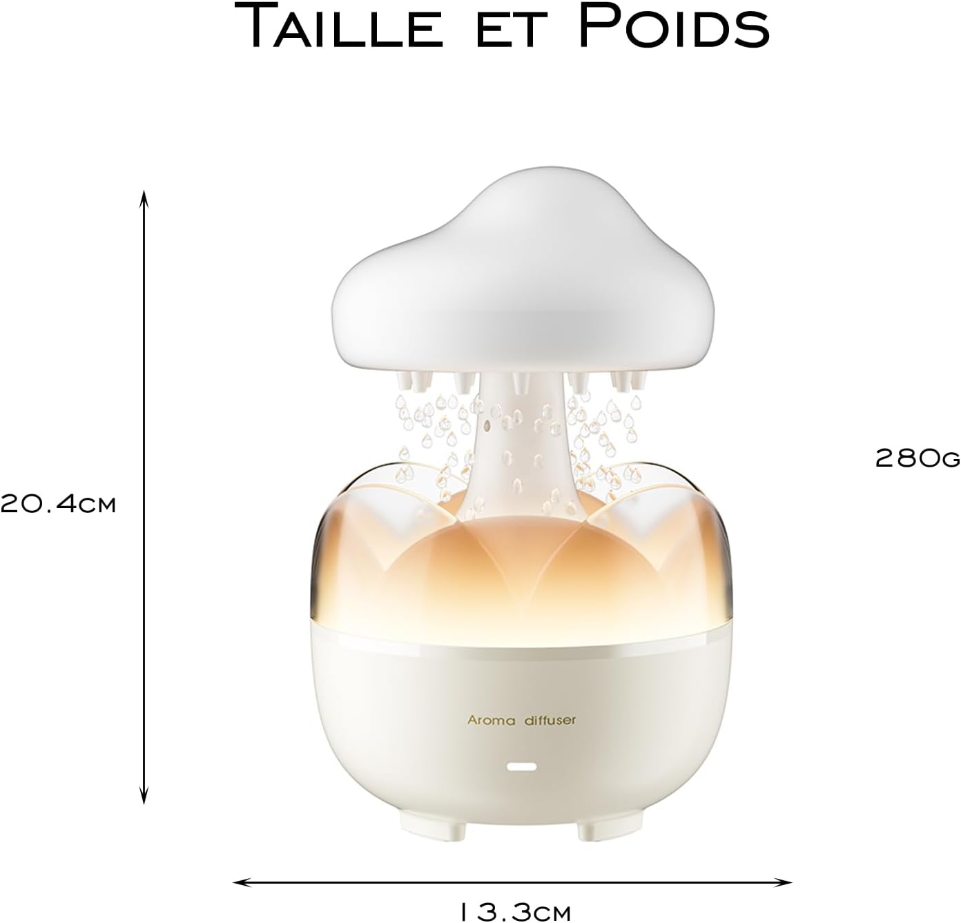 airkon2.0 Raindrop Humidificateur Portable, Capacité De 230 Ml, Diffuseur D'Huiles Essentielles Nuage Avec Veilleuse Et Arrêt Automatique Sans Eau, Pour Bureau, Chambre À Coucher, Salon